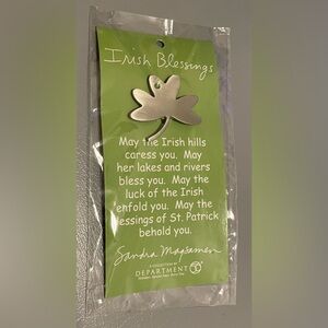 Irish Blessings Pewter Colored Shamrock Pin by Sandra Magsamen, Dept 56